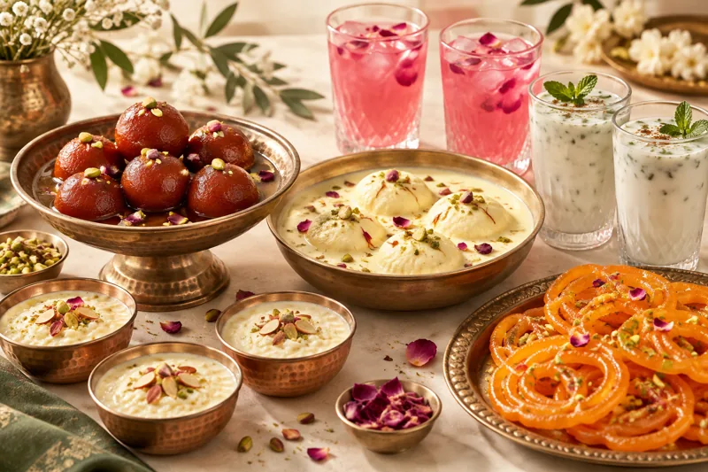 Indian desserts and drinks for a celebration
